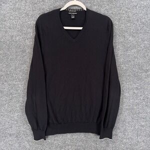 Club Monaco Sweater Mens Large Black Italian Merino Wool Vneck Pullover Classic